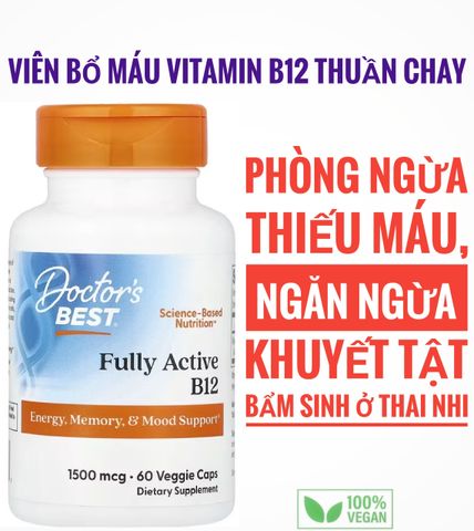 [DATE 12/2026] VEGAN - Viên Uống Bổ Sung Vitamin B12 1500 Mcg, 60 viên hãng Doctor's Best
